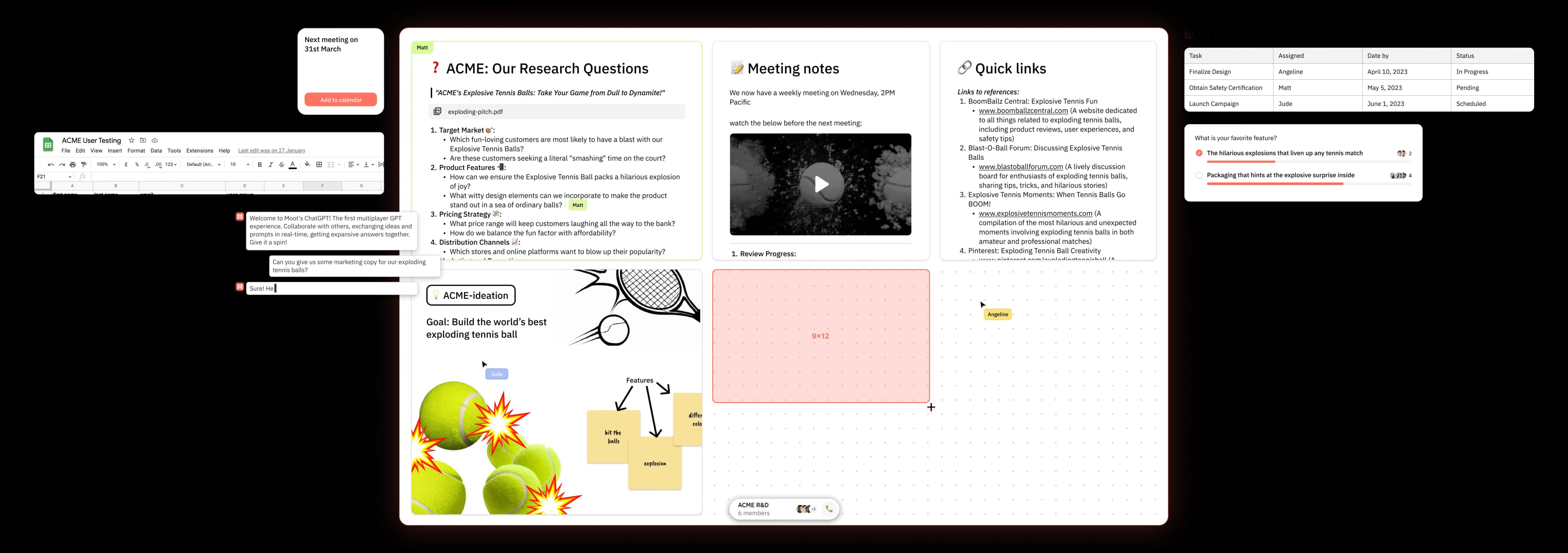 A screenshot of Moot with notes, whiteboards, video calling, and a range of other features.